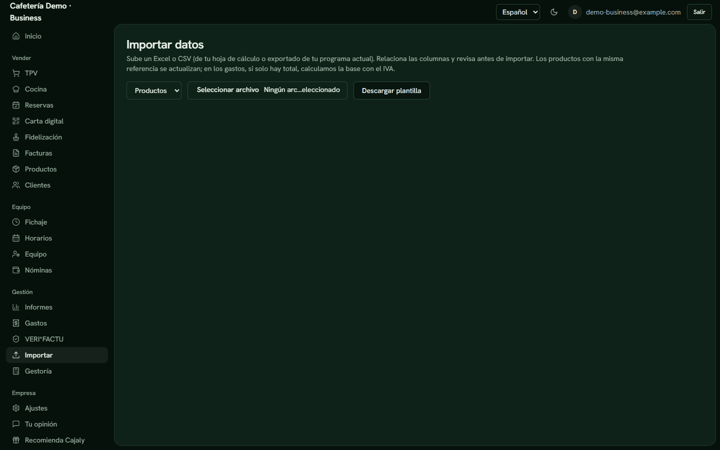 Importación de productos desde Excel