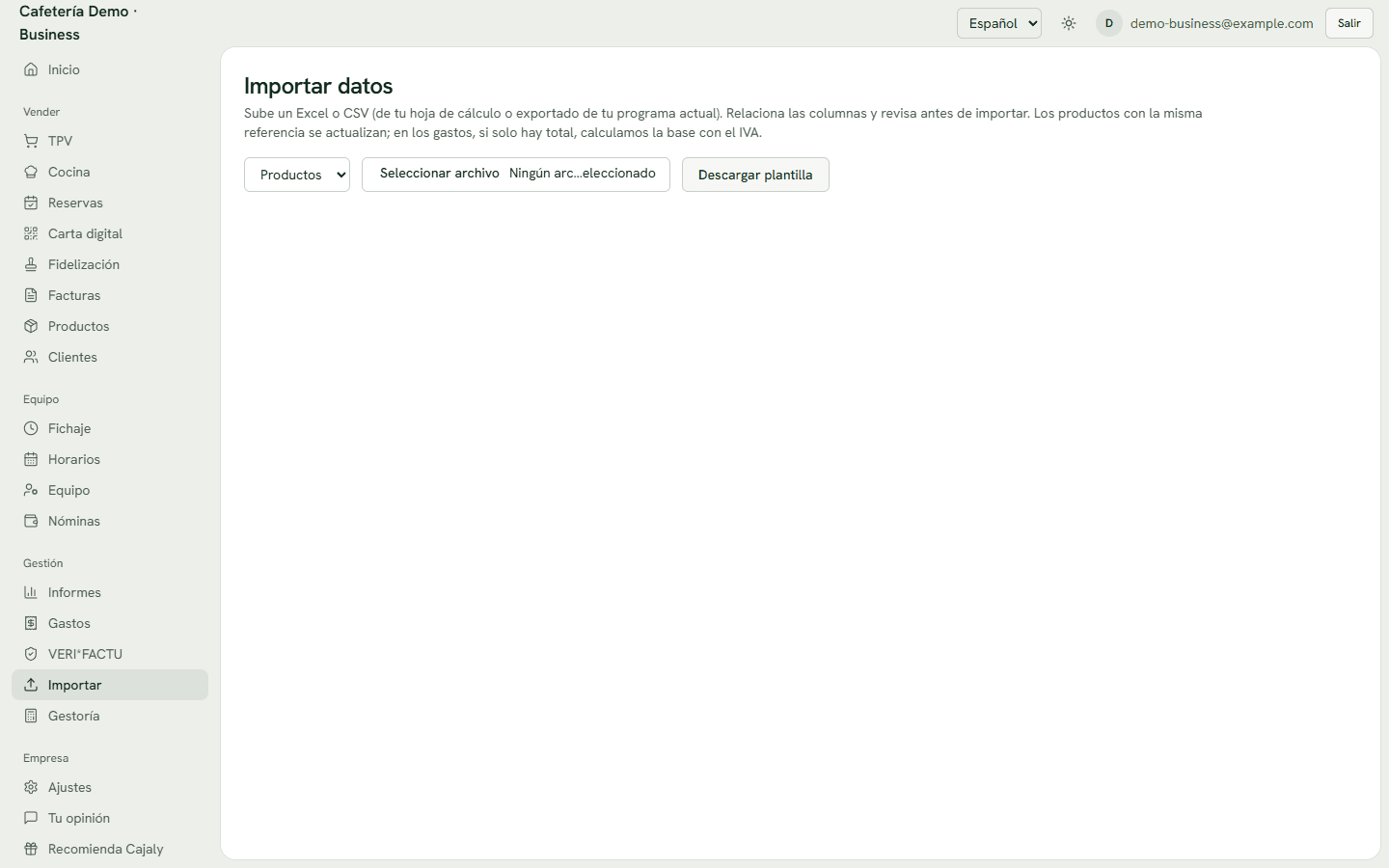 Importación de productos desde Excel